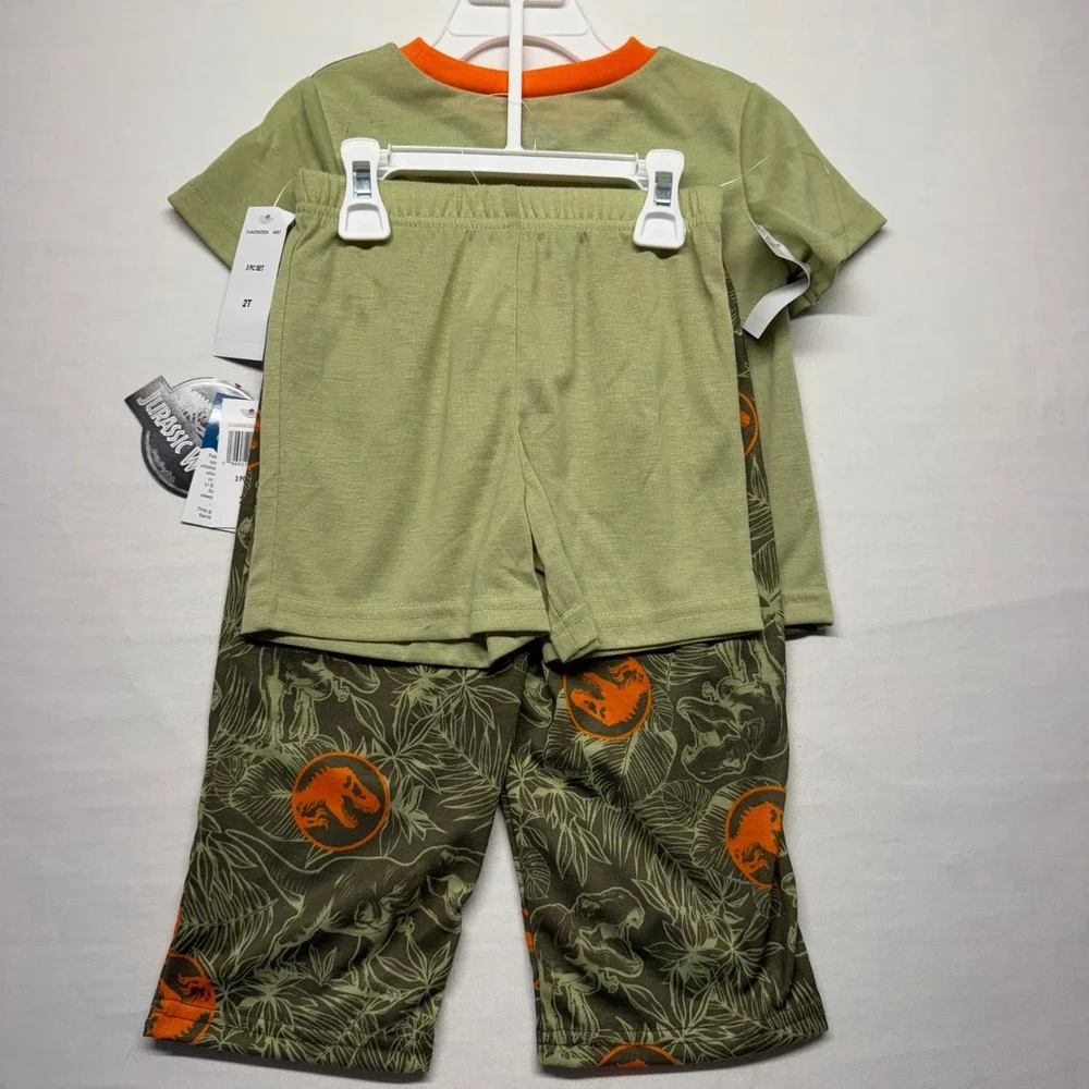 NWT Jurassic World T Rex 3 Piece Pajama Set Toddler Boys 2T Dinosaur Sleepwear